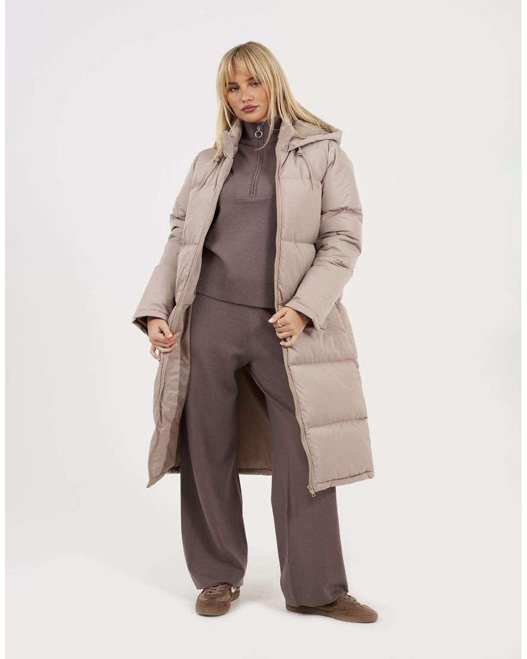 Brave Soul Natural Maxi Length Padded Jacket With Fixed Hood