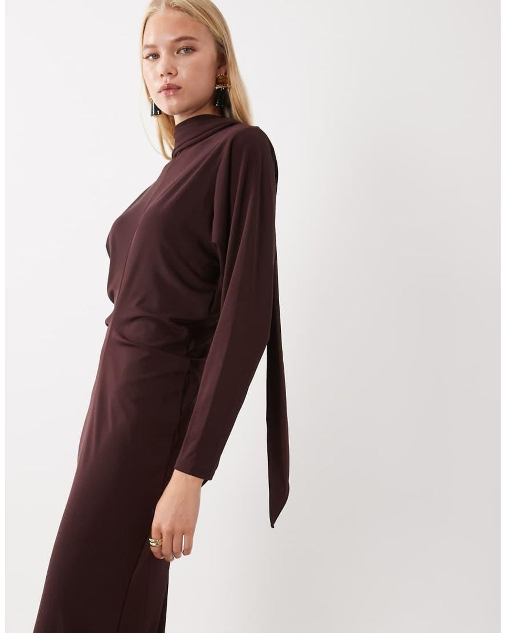 Mango Purple Knitted High Neck Midi Dress