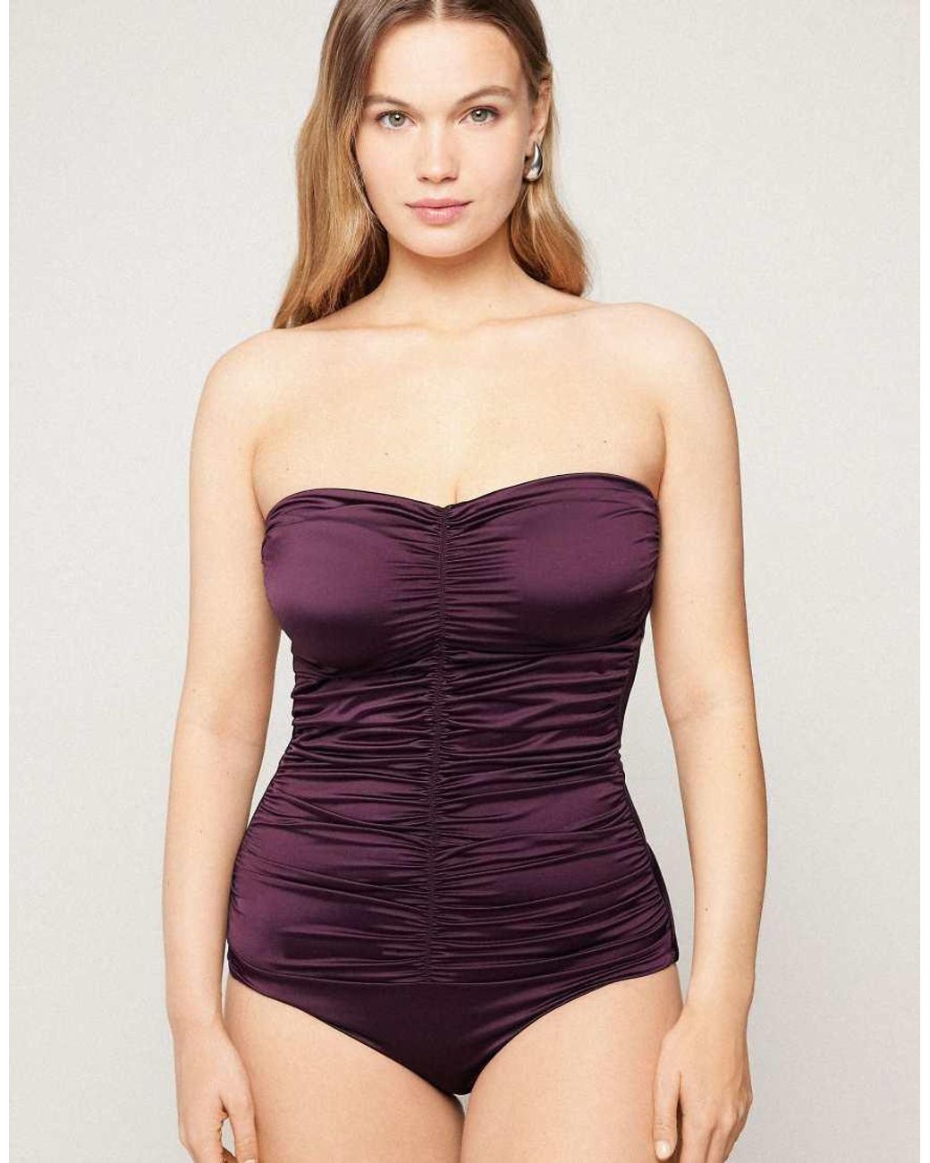 Tezenis Purple Bandeau Ruched Swimsuit