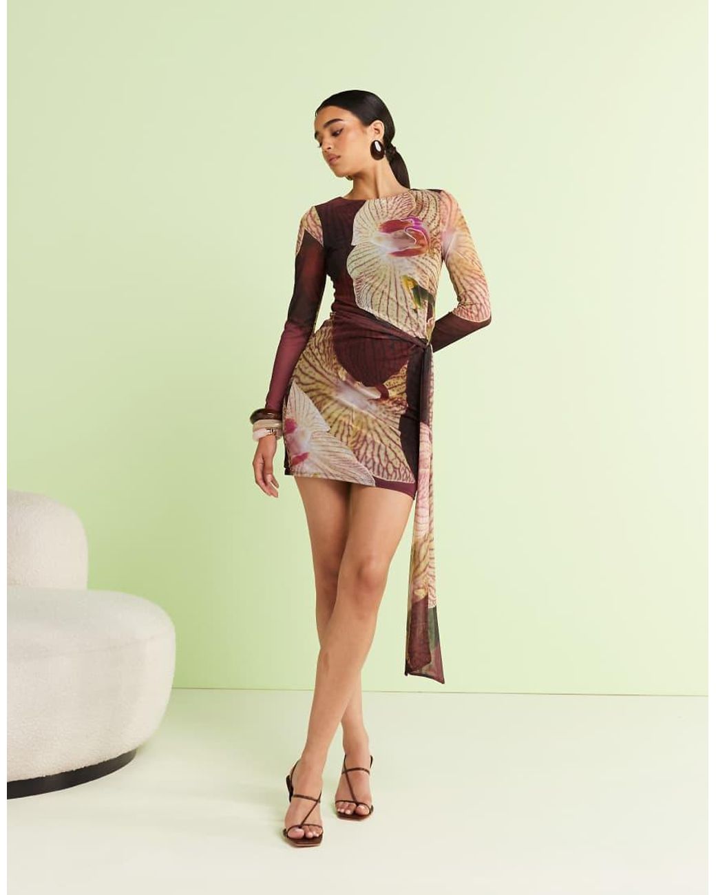 River Island Asymmetrische Mini-Jurk Van Mesh Met Gestrikte Zijkant in het Red