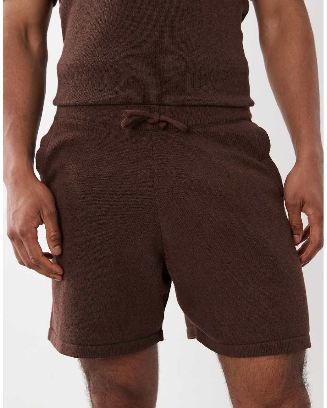ASOS Brown Knitted Co-Ord Textured Shorts for men