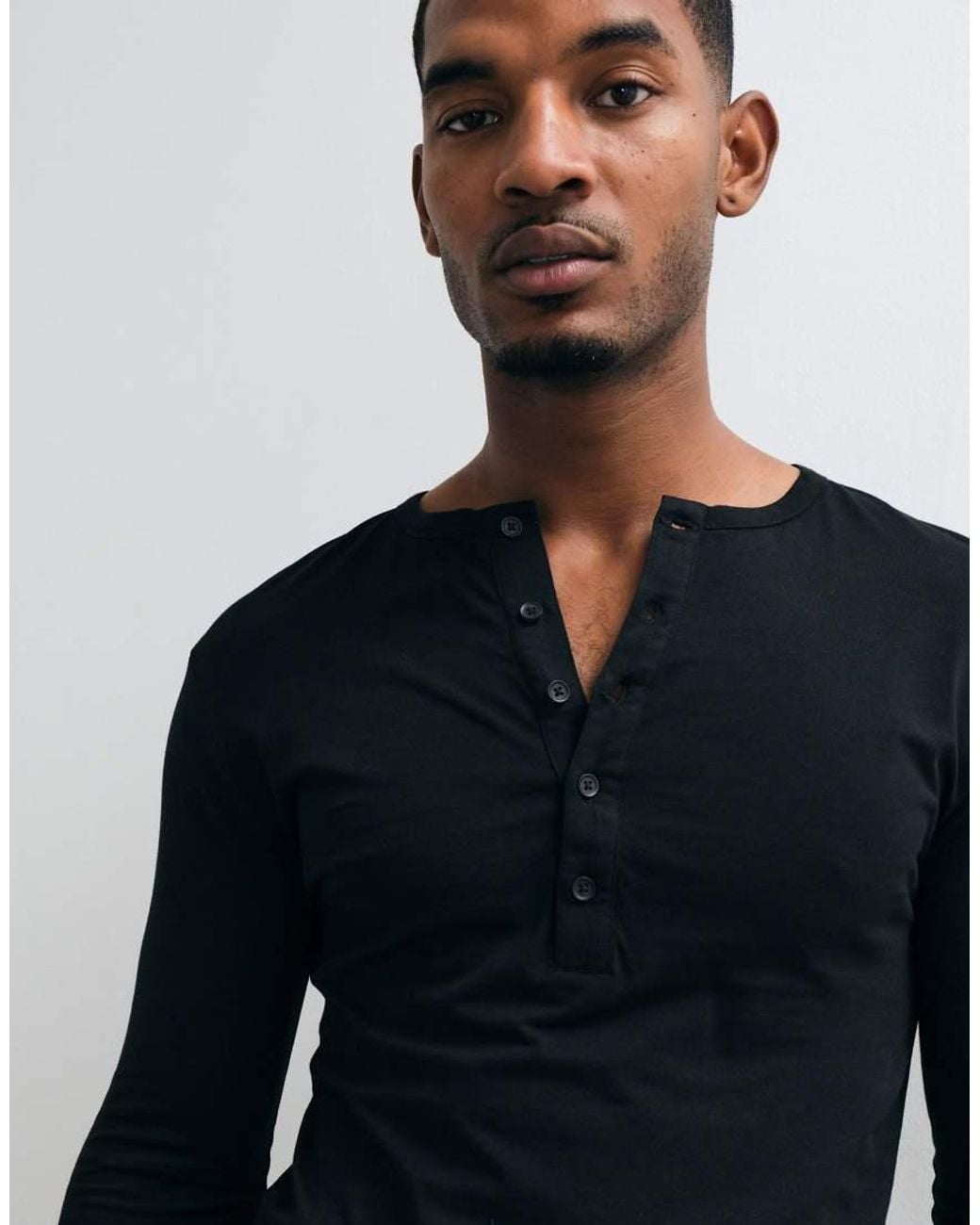 ASOS Blue Slim Fit Long Sleeve T-shirt With Henley Neck for men