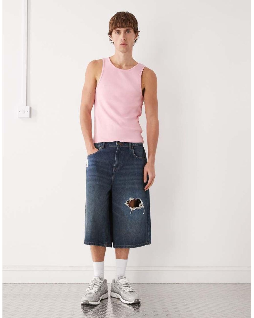 Collusion Pink Muscle Ribbed Vest for men