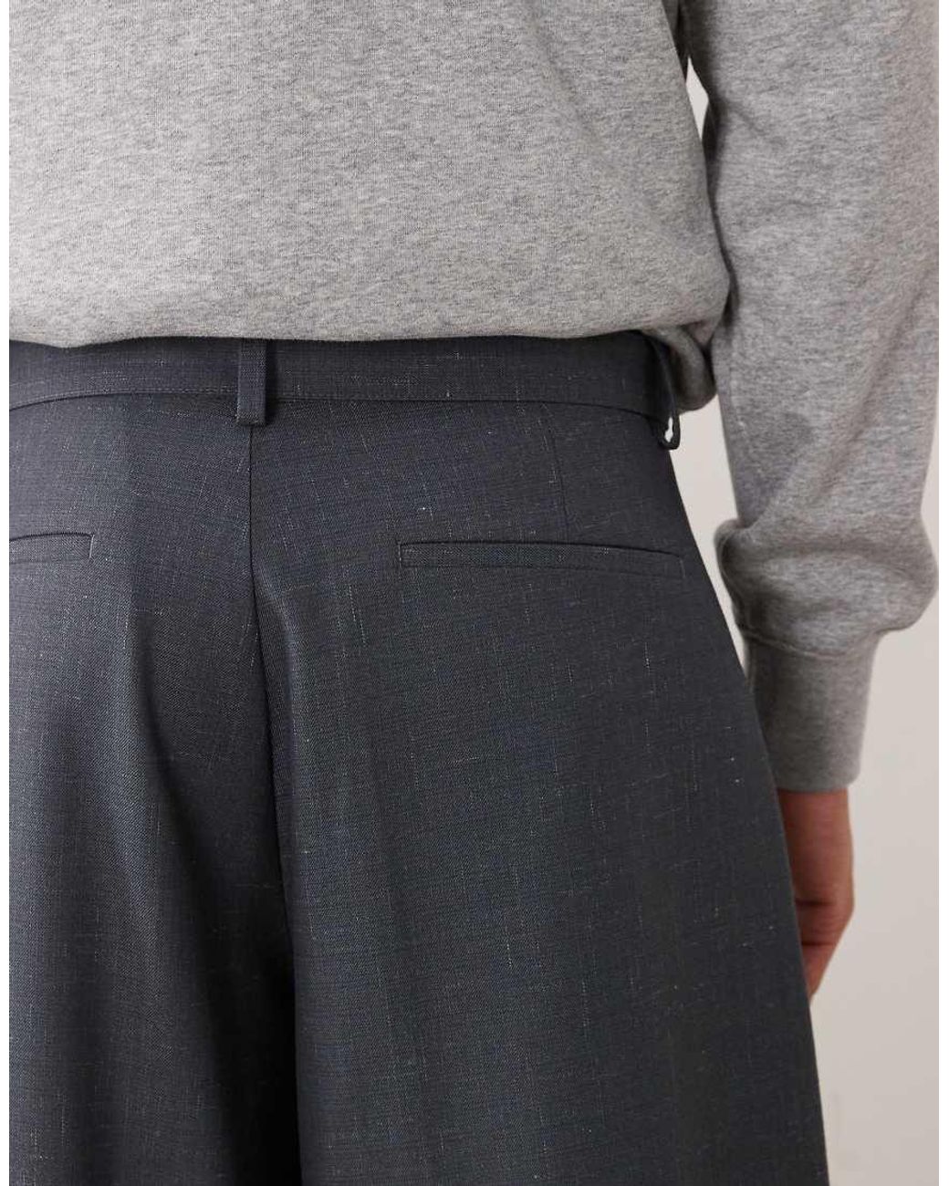 ASOS Gray Tailored Belted Denim Look Wide Barrel Pants for men