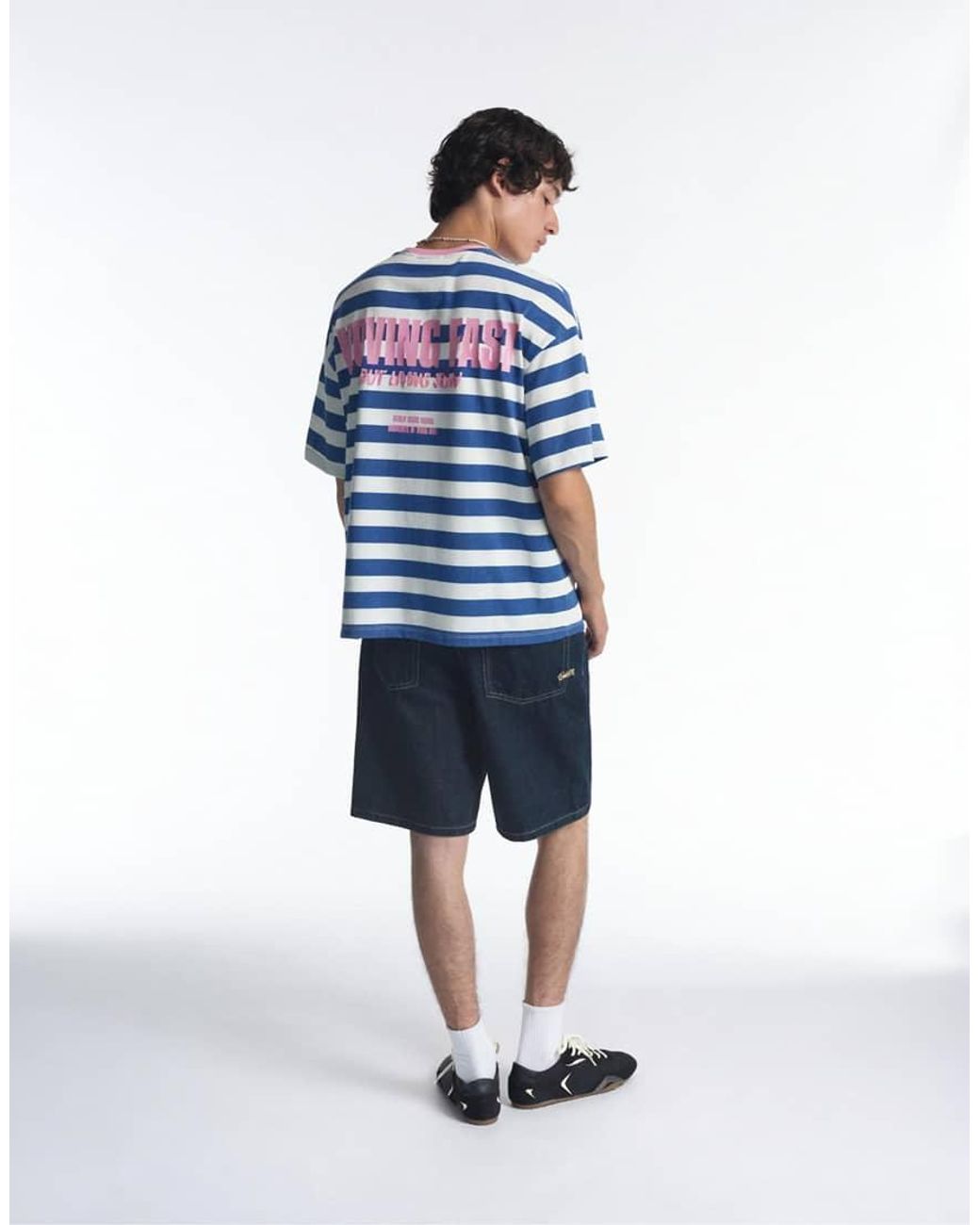 Pull&Bear Blue Stwd Striped T-shirt for men