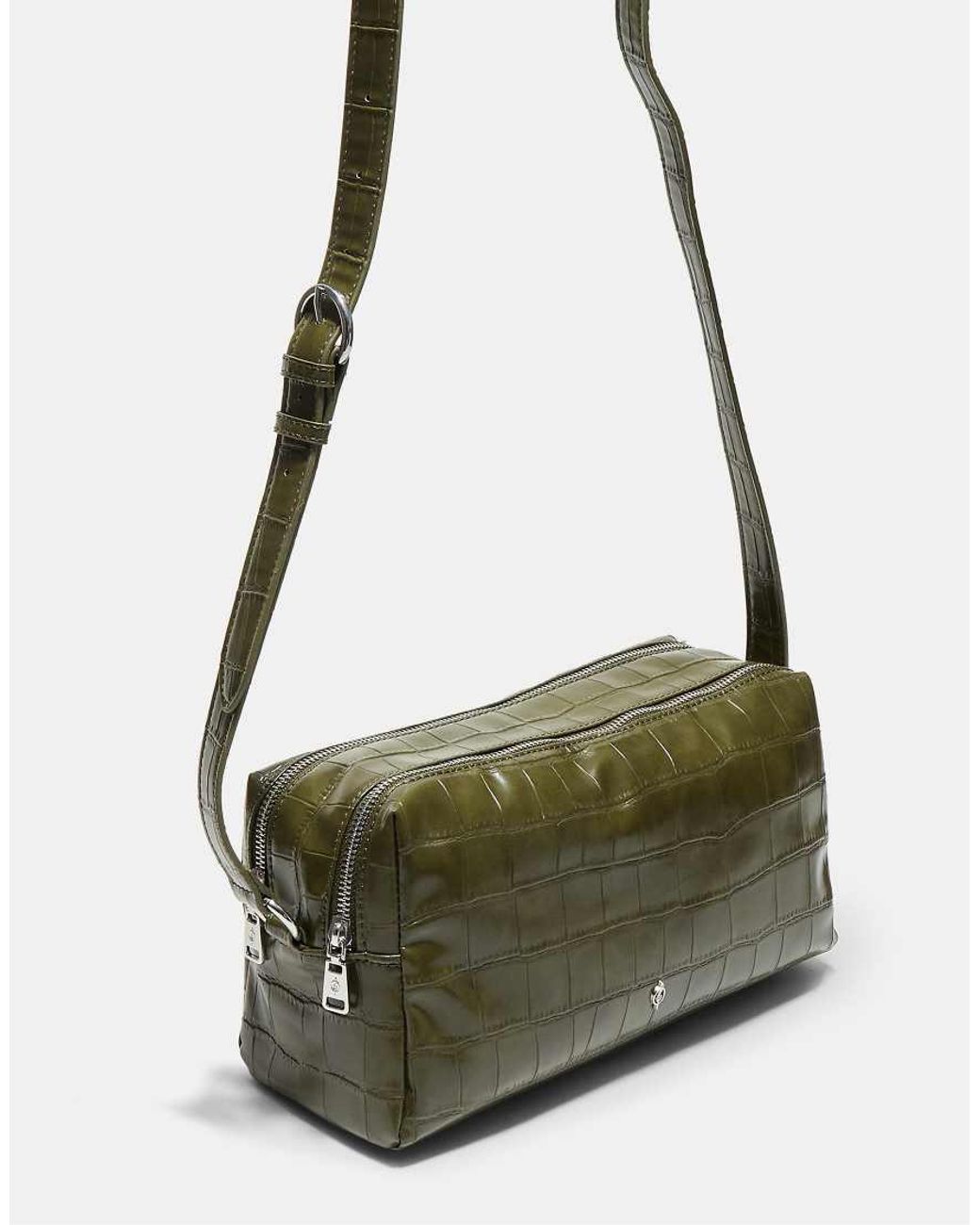 Stradivarius Green Crocodile-effect Rectangular Crossbody Bag