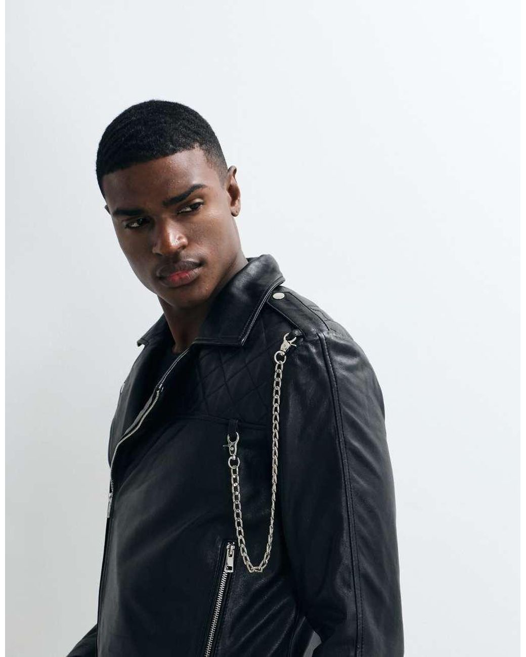 Barney's Originals White Cropped Real Leather Biker Jacket for men