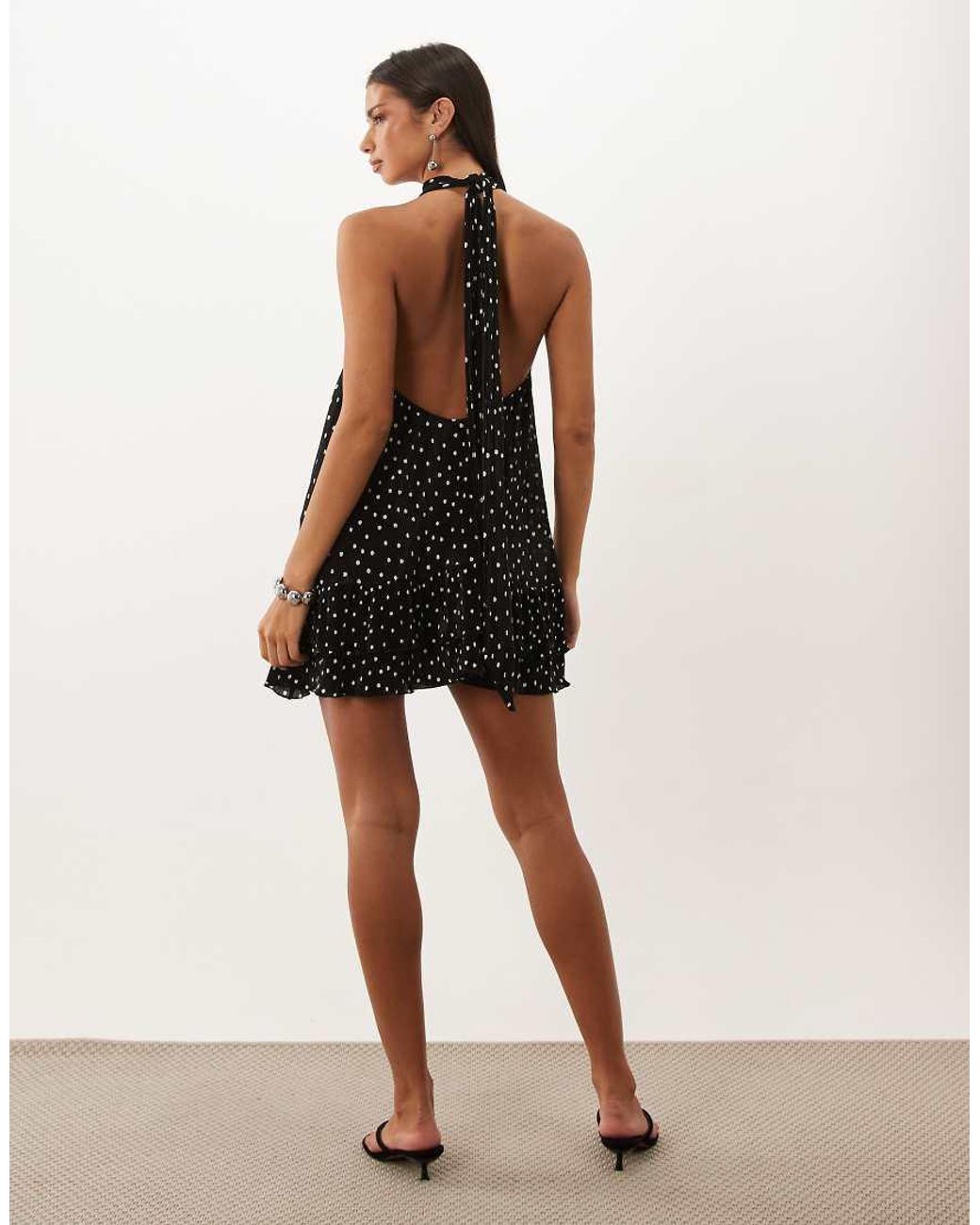 ASOS Black Plisse Halter Neck Mini Dress With Ruffle Hem