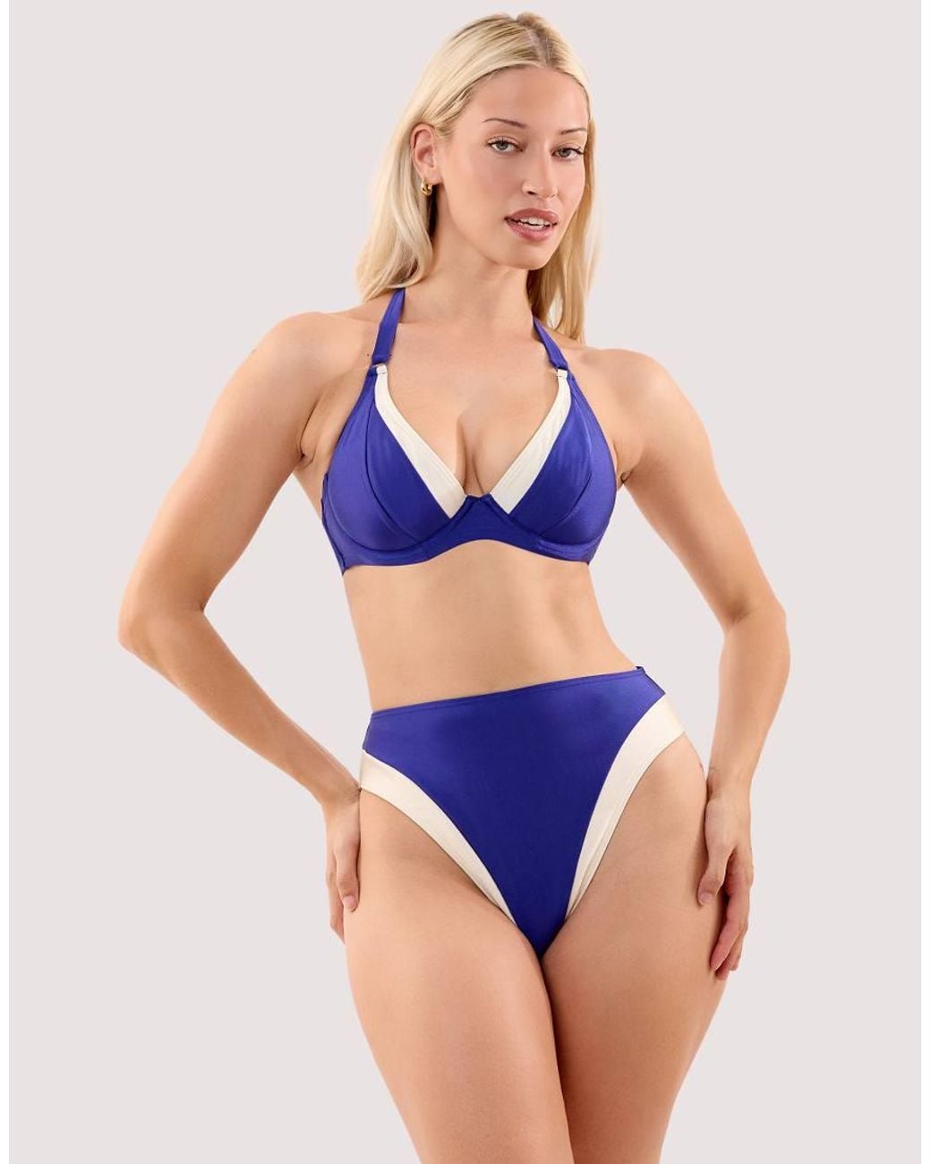 Wolf & Whistle Blue Eliza Electric & Ivory Underwired Plunge Halterneck Bikini Top