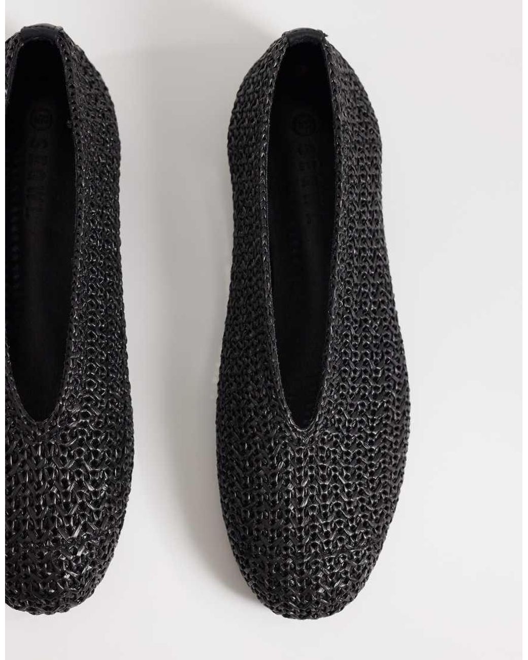 SEQWL Wide Fit Black Woven Ballet Flats