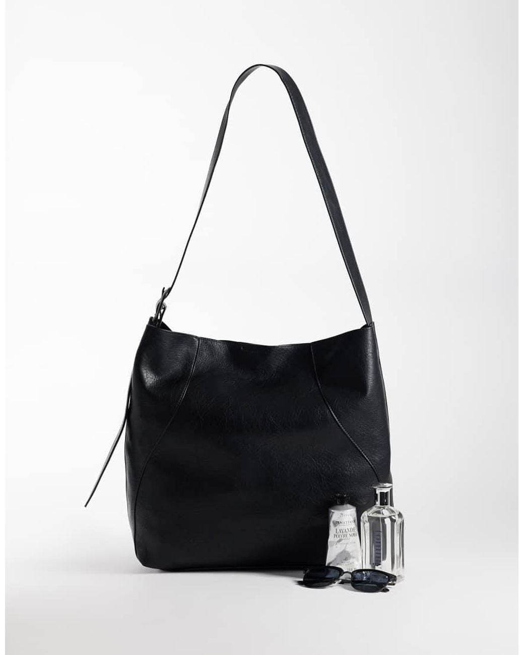ASOS Black Faux Leather Bucket Bag for men