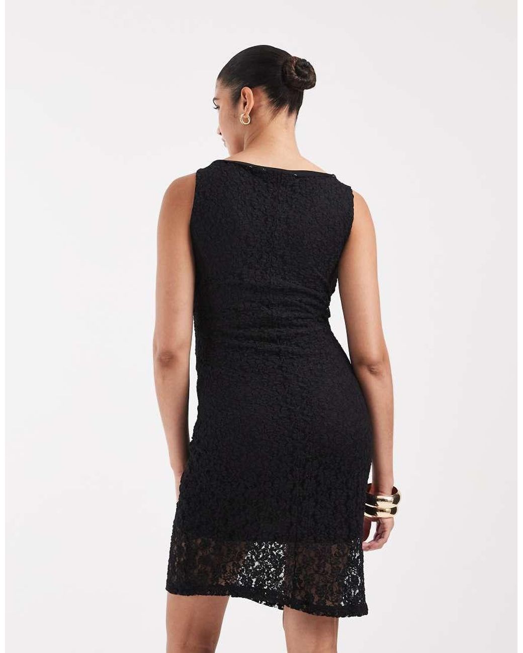 Vero Moda Black Stretch Floral Lace Sleeveless Slash Neck Mini Dress