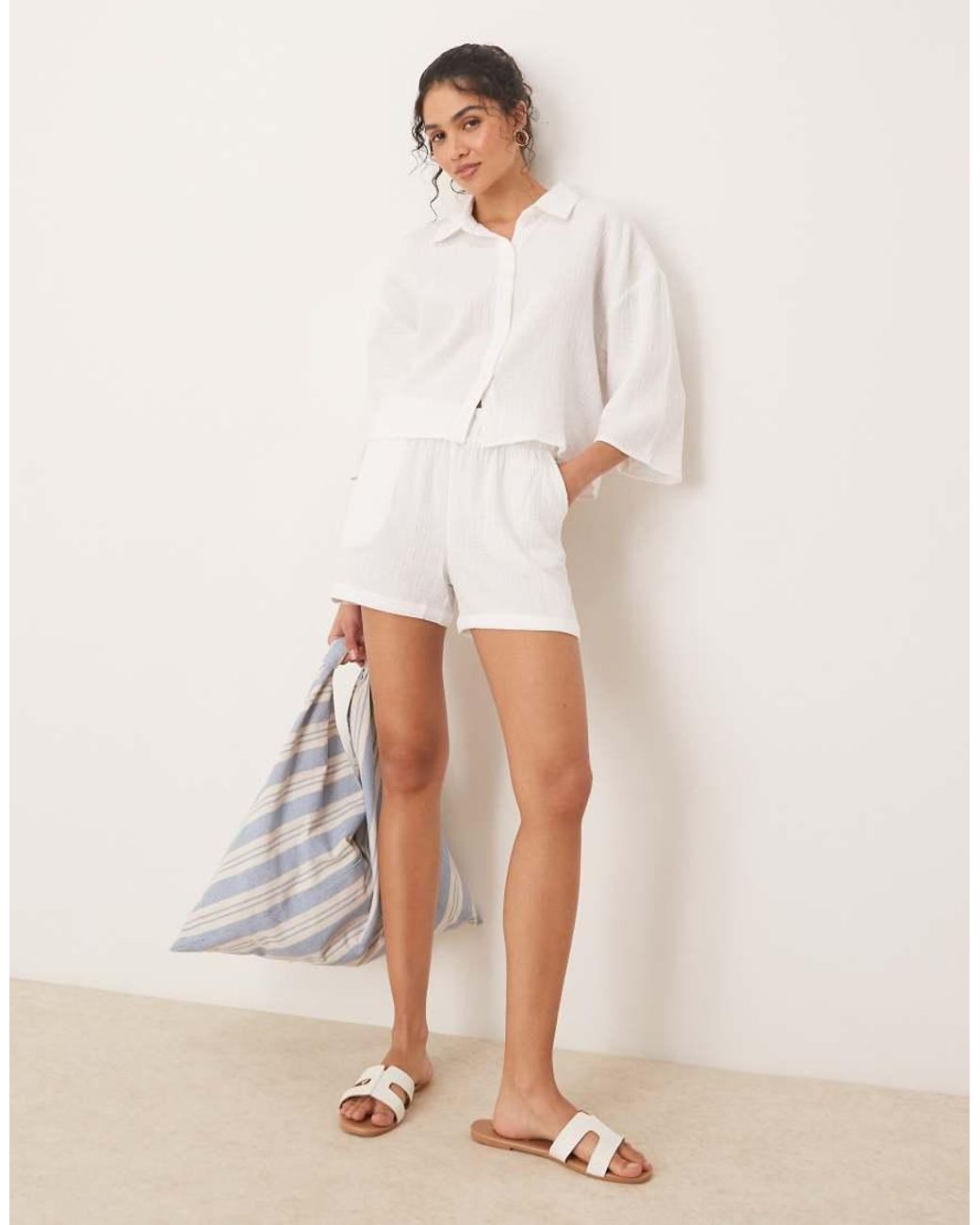 Jdy White Cropped Cheesecloth Shirt Co-Ord