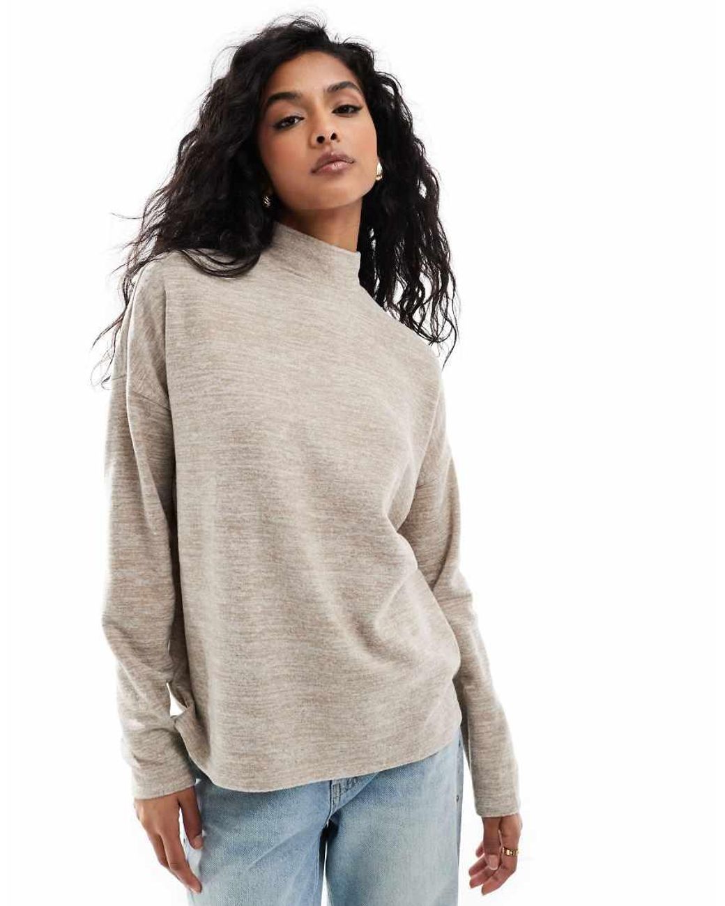 Vero Moda Gray High Neck Oversized Jersey Top