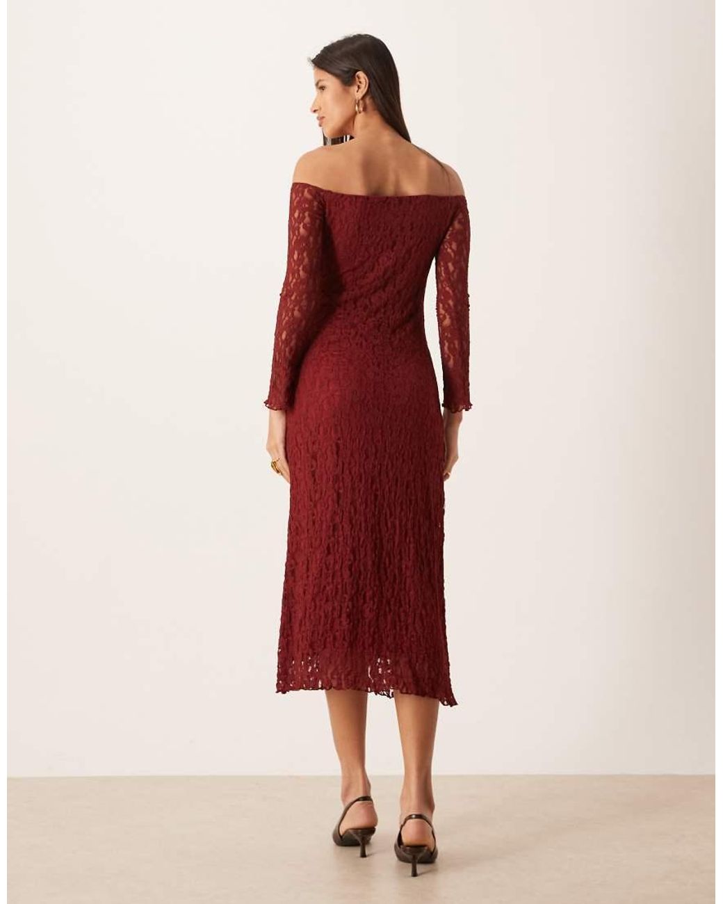 ASOS Red Lace Bardot Maxi Dress
