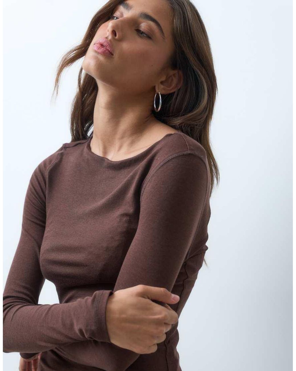 ASOS Blue Lyocell Blend Boat Neck Long Sleeve Top