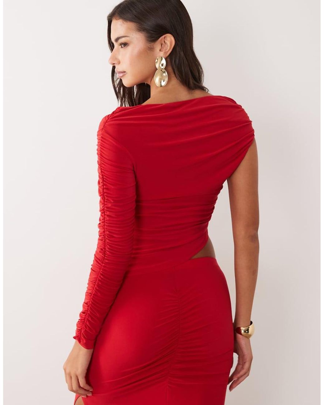 ASOS Red Co-Ord Asymmetric Slinky Draped Top
