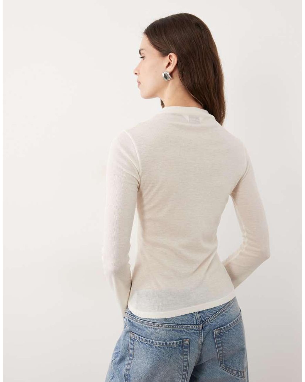 Miss Selfridge White Sheer High Neck Top