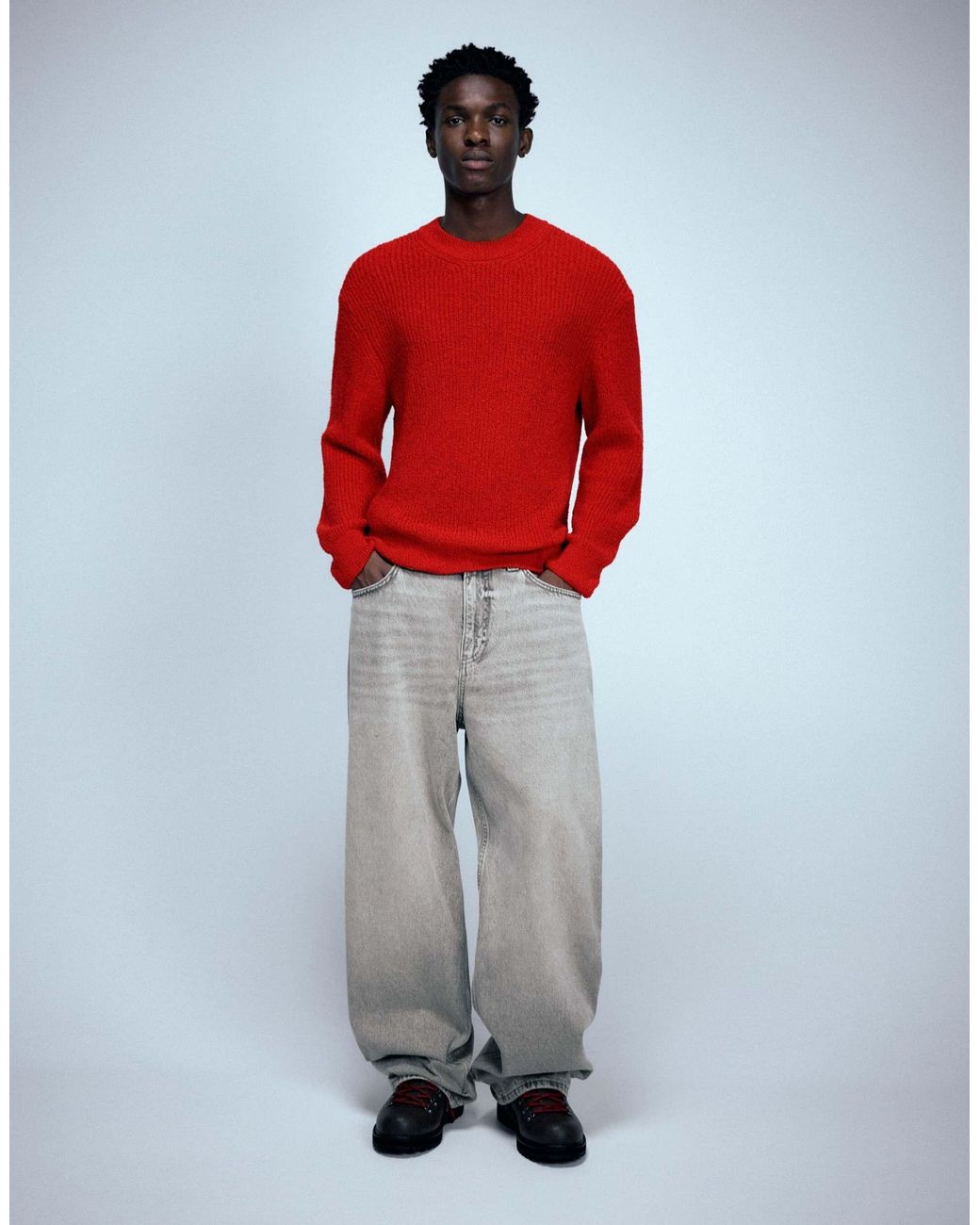 Pull&Bear Basic bouclé-strickpullover in Red für Herren