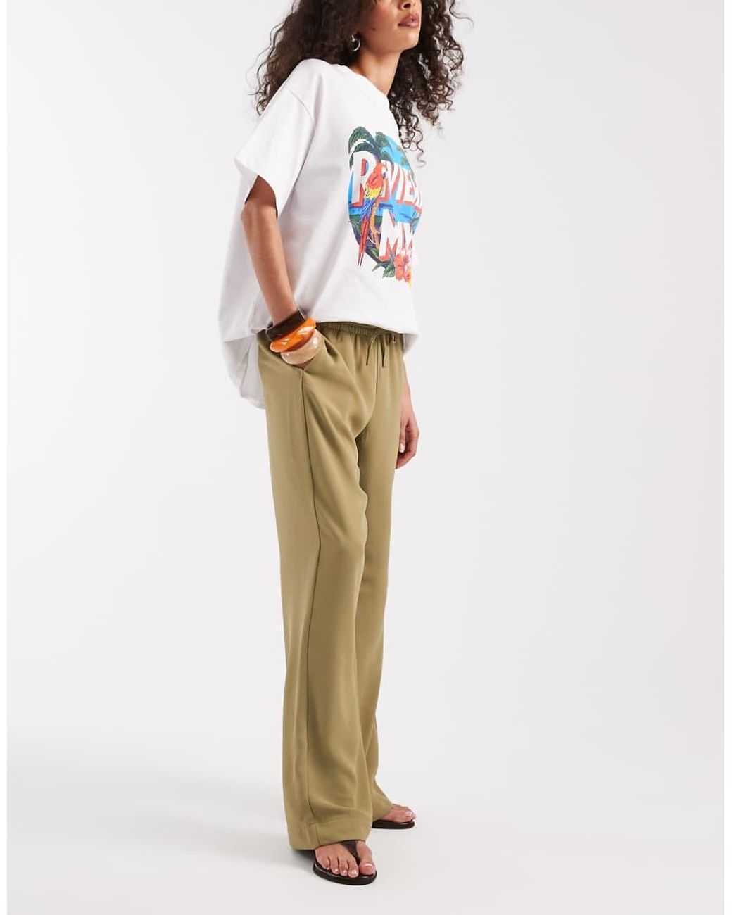 JJXX Natural Tie Waist Wide Leg Trousers