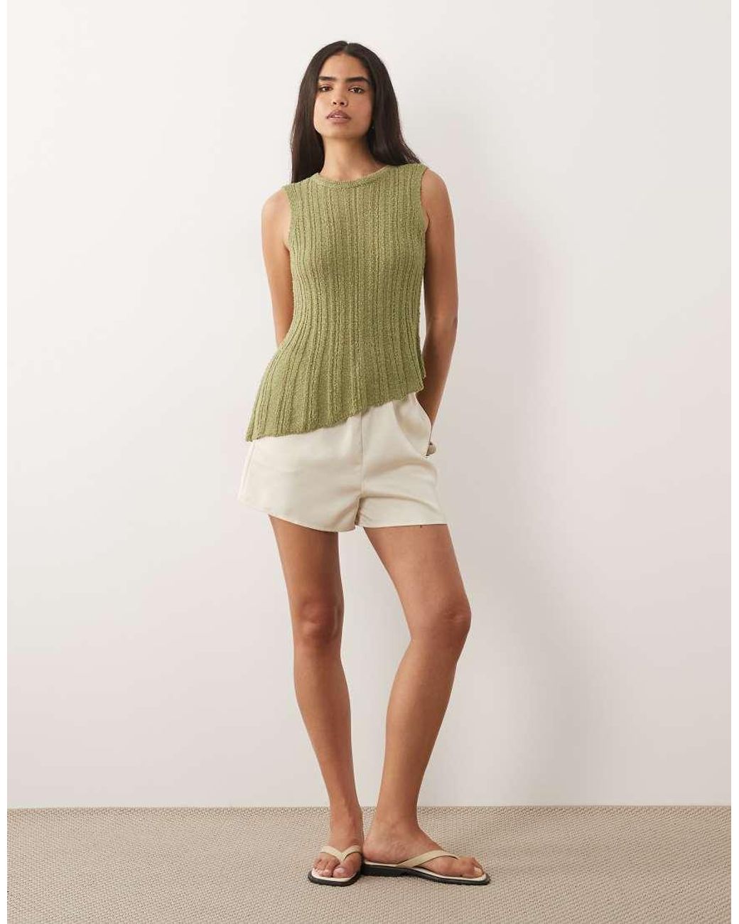 ASOS Green Knitted Ladder Stitch Asymmetrical Top