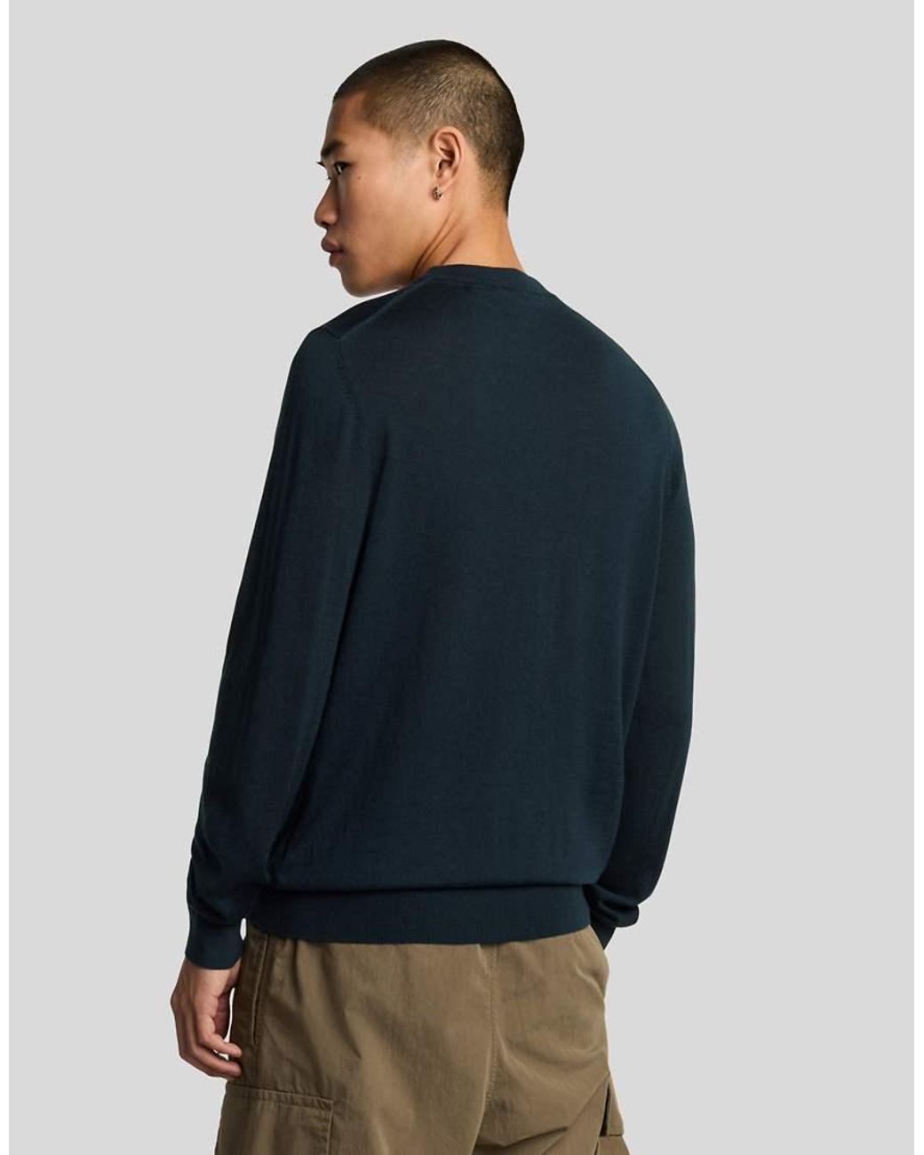 Lyle & Scott Blue Tonal Eagle Merino Crew Neck Jumper for men