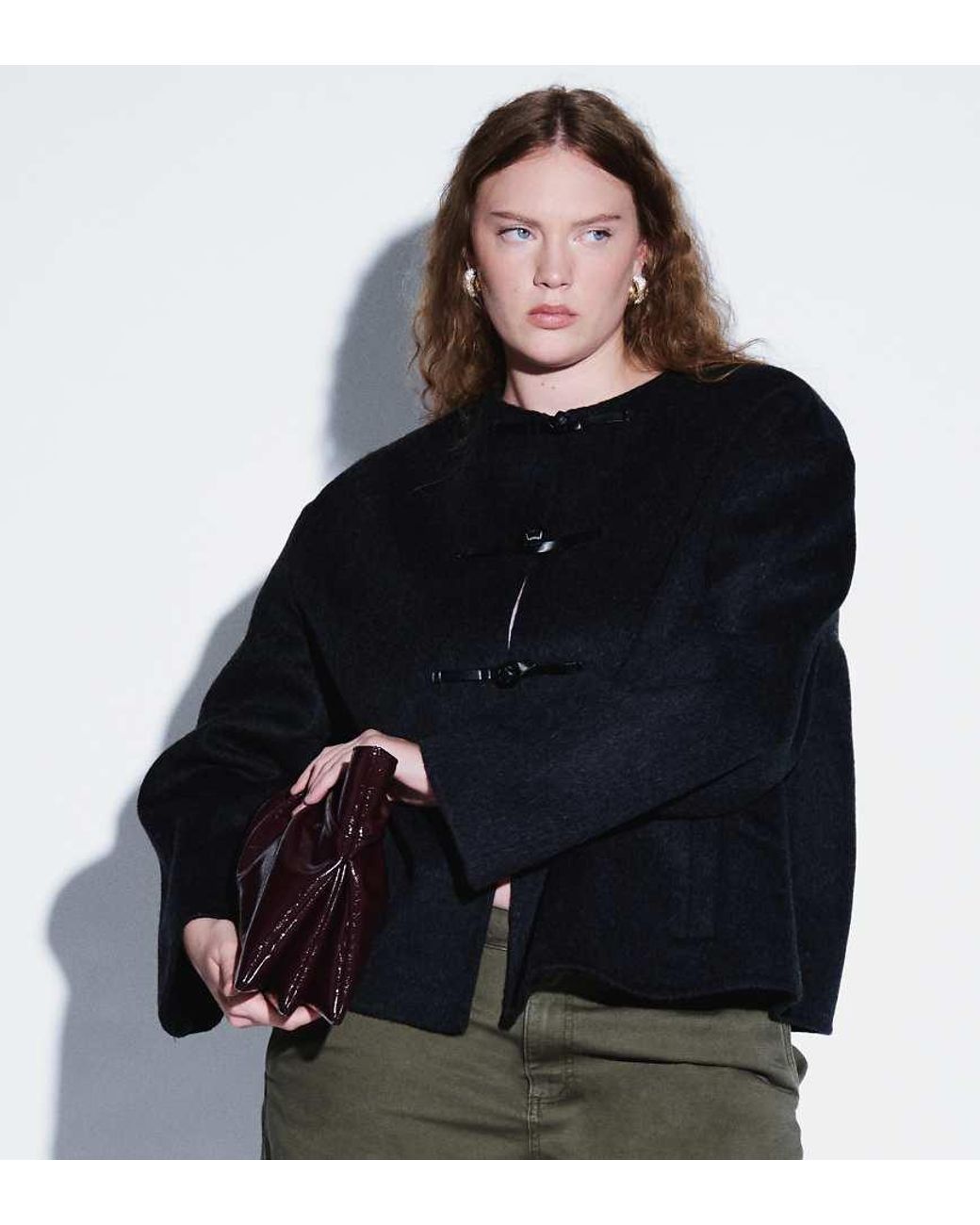 ASOS Black Asos Design Curve Wool Blend Collarless Jacket With Frog Closure Trims