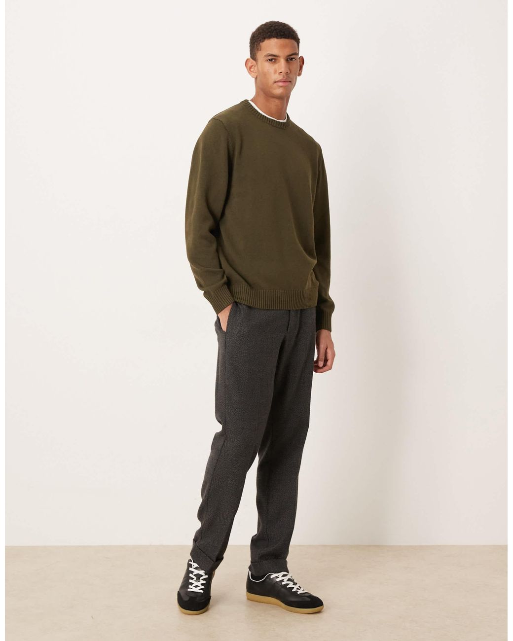 Mango Green Round Neck Knitted Jumper for men