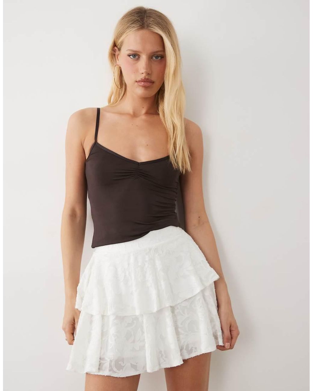 Miss Selfridge White Burnout Layered Rara Mini Skirt