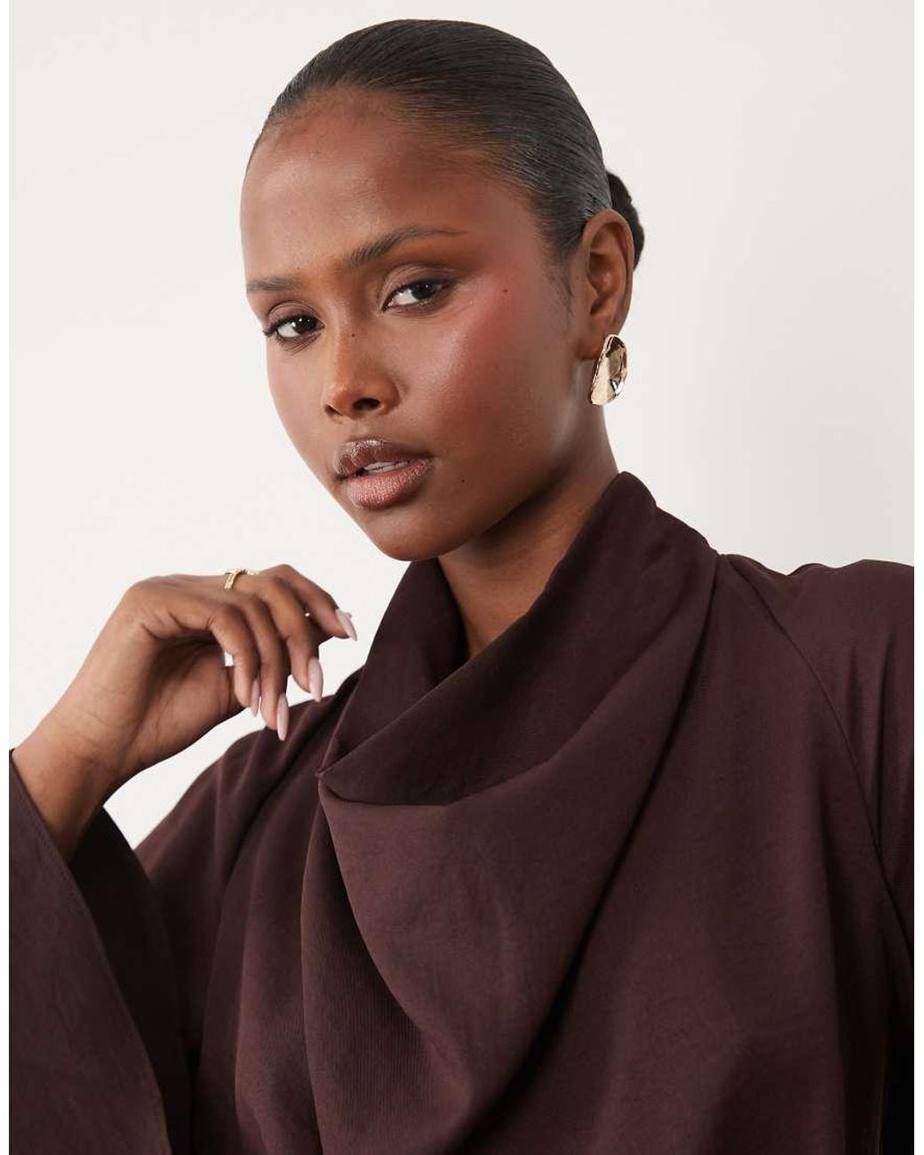 ASOS Brown Cowl Neck Long Sleeve Mini Dress