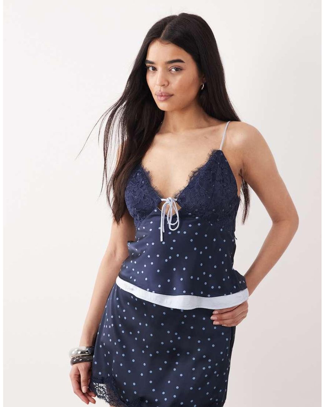 Abercrombie & Fitch Blue Reversible V Neck Lace Cami Top Co-Ord