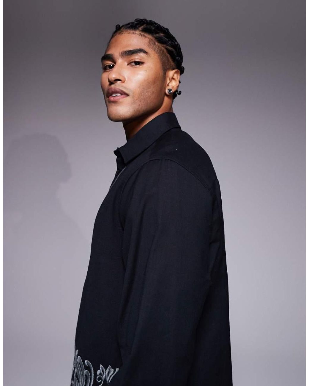ASOS Blue Relaxed Shirt With Border Embroidery for men