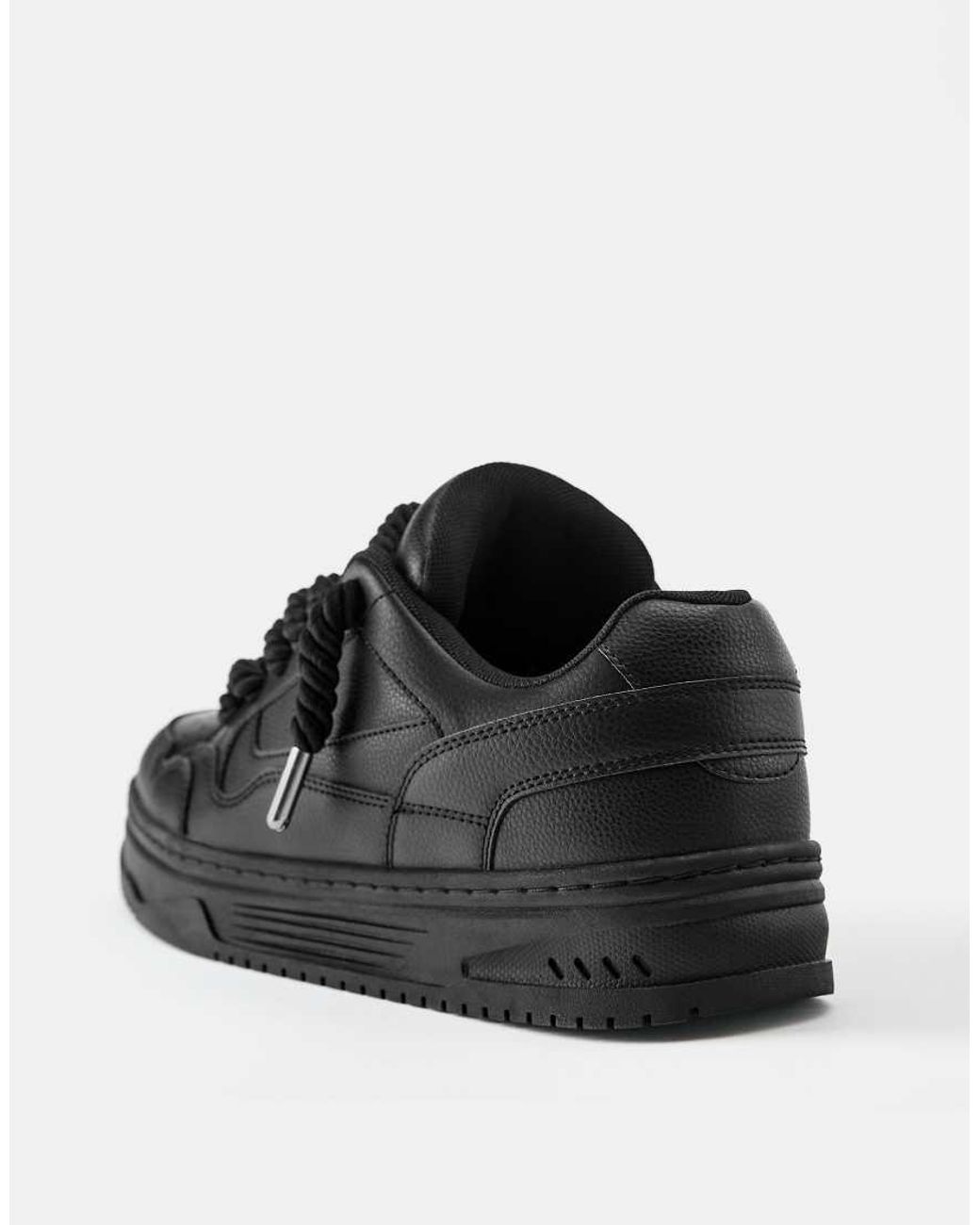 Pull&Bear Black Stwd Lace-Up Trainers for men