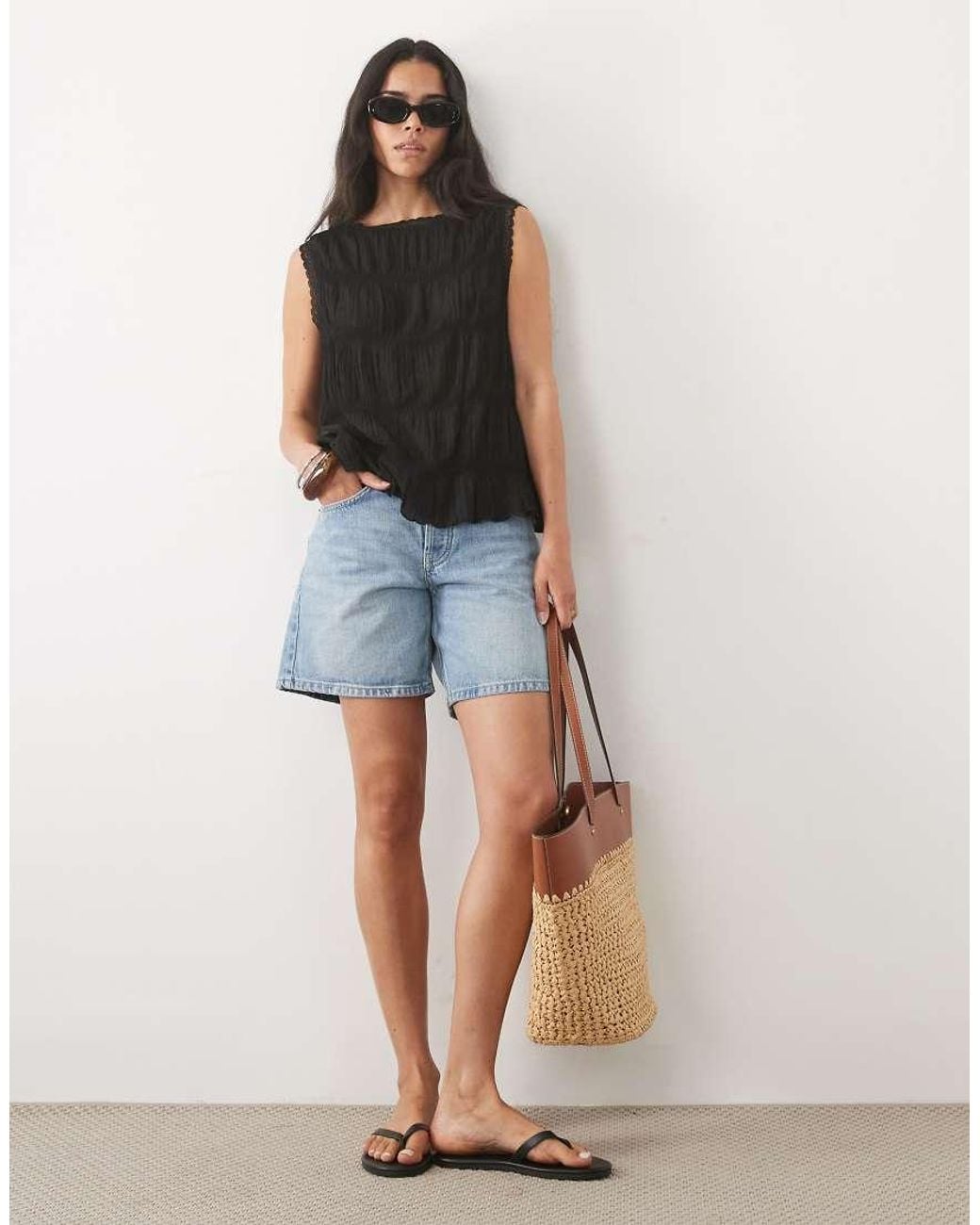 Miss Selfridge Black Textured Trapeze Sleeveless Top