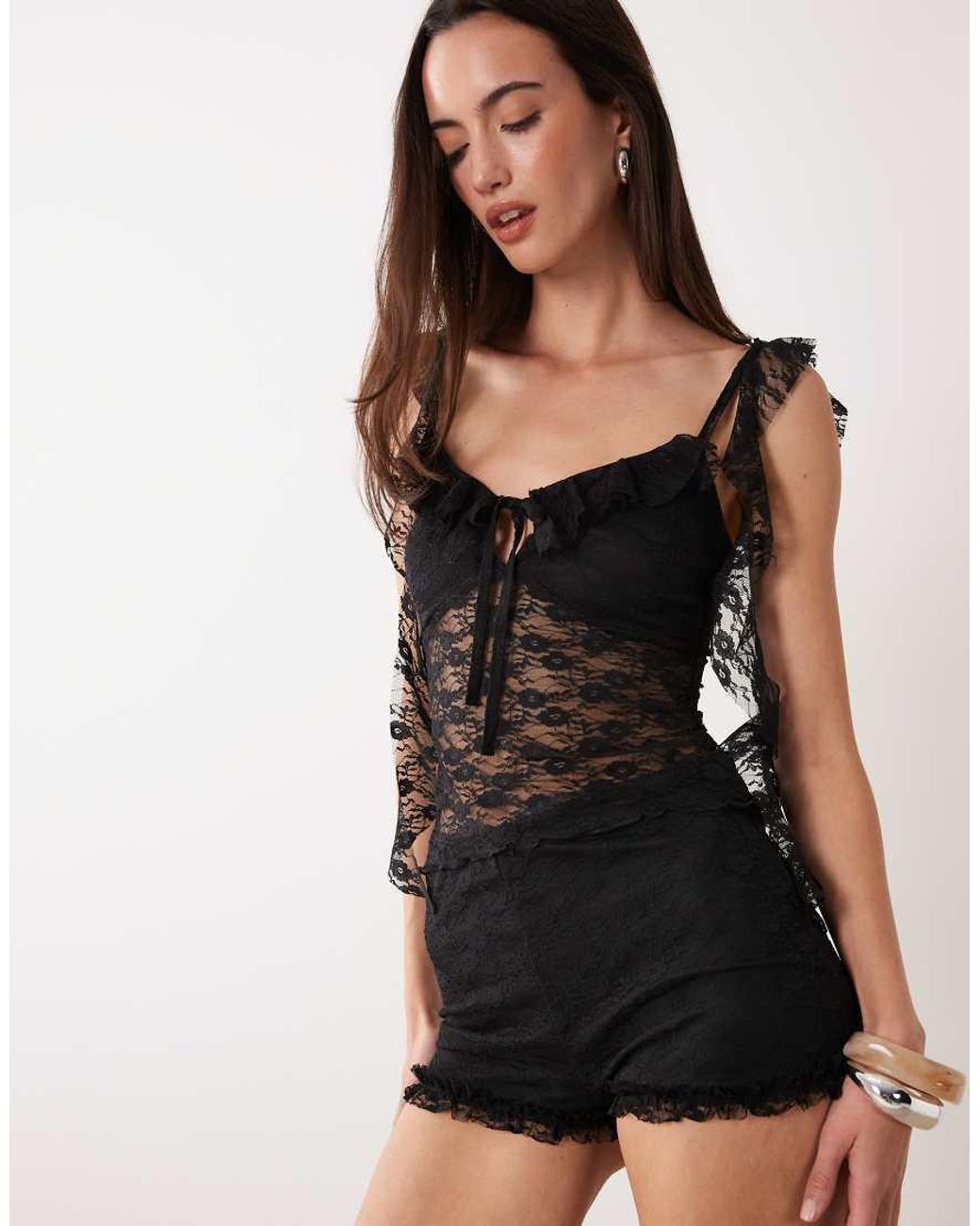 Miss Selfridge Black Lace Mini Short Co-Ord