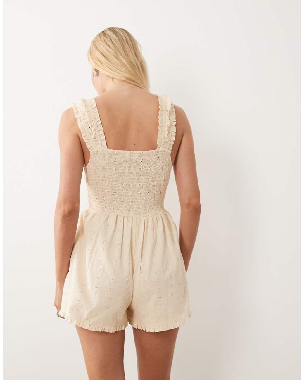 Miss Selfridge Natural Broderie Playsuit
