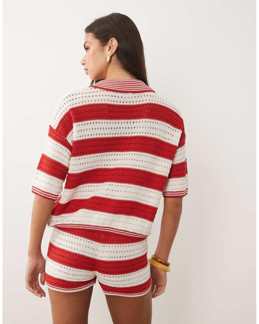 ASOS Red Sally Beach Knit Button Through Top Co Ord