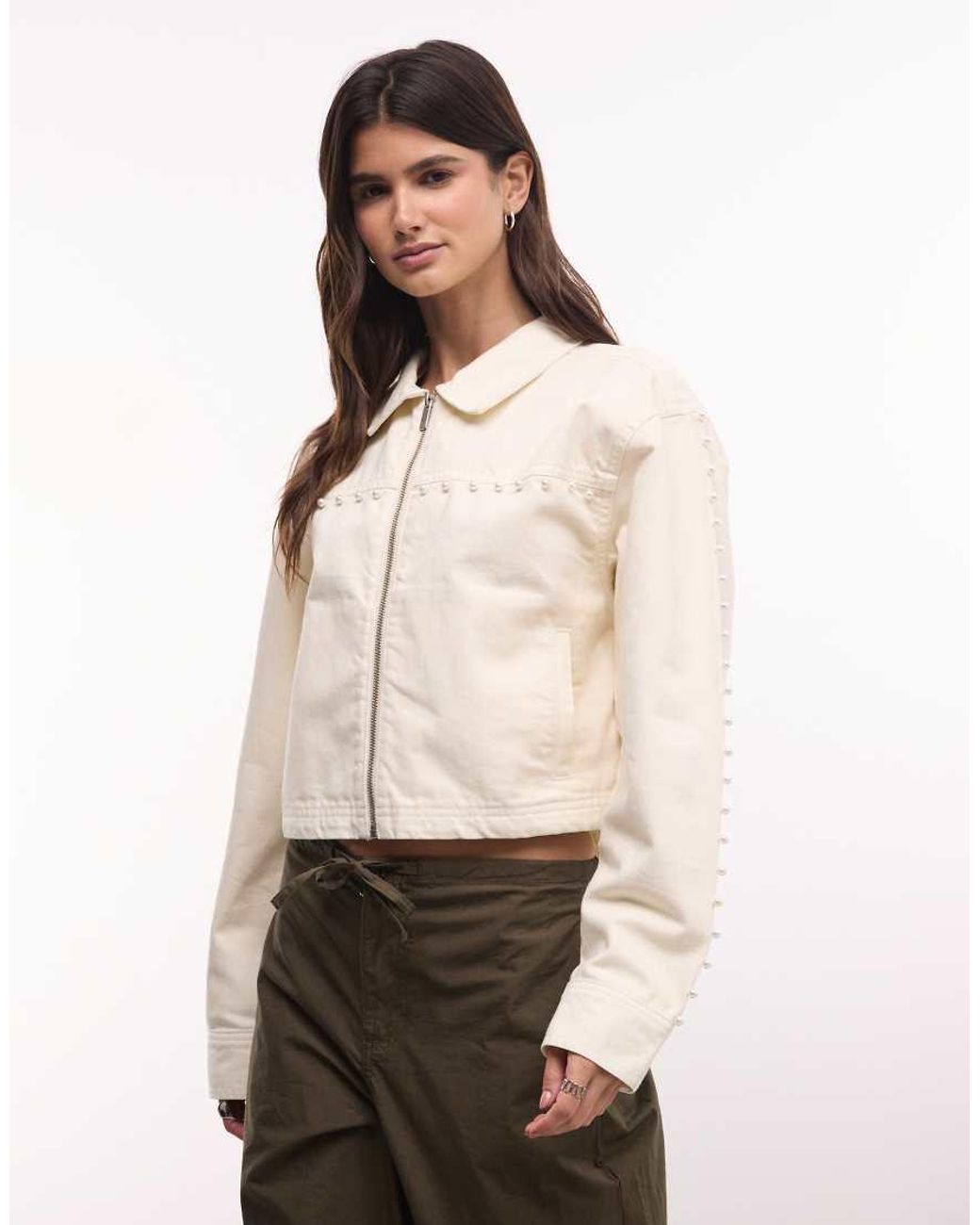 Liquor N Poker Natural Studded Pearl Embellished Denim Jacket