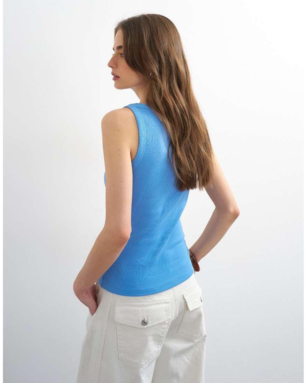 TOPSHOP Blue Slash Neck Racer Vest