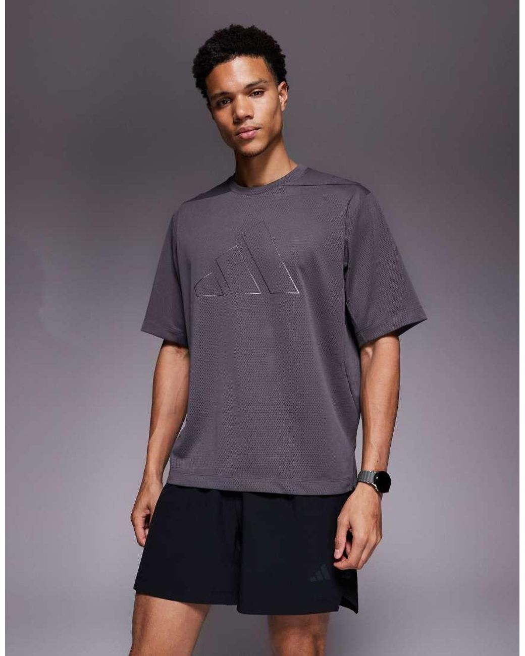 Adidas Originals Gray Adidas Training Essentials T-Shirt With Chest Print for men