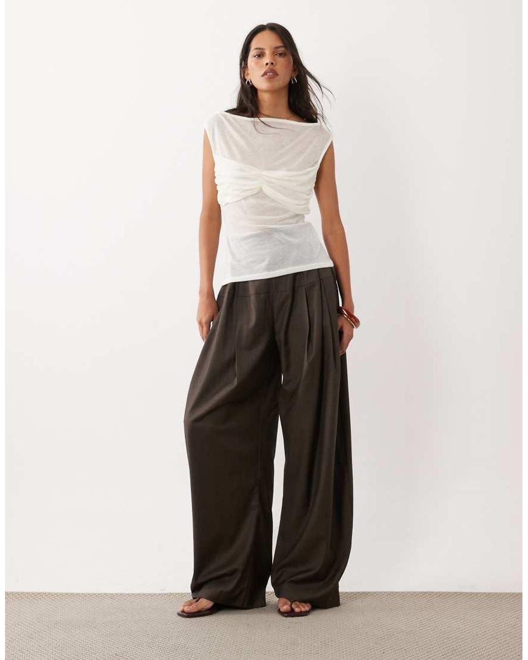 ASOS White Semi Sheer Knit Look Cap Sleeve Top With Ruched Bust Overlay