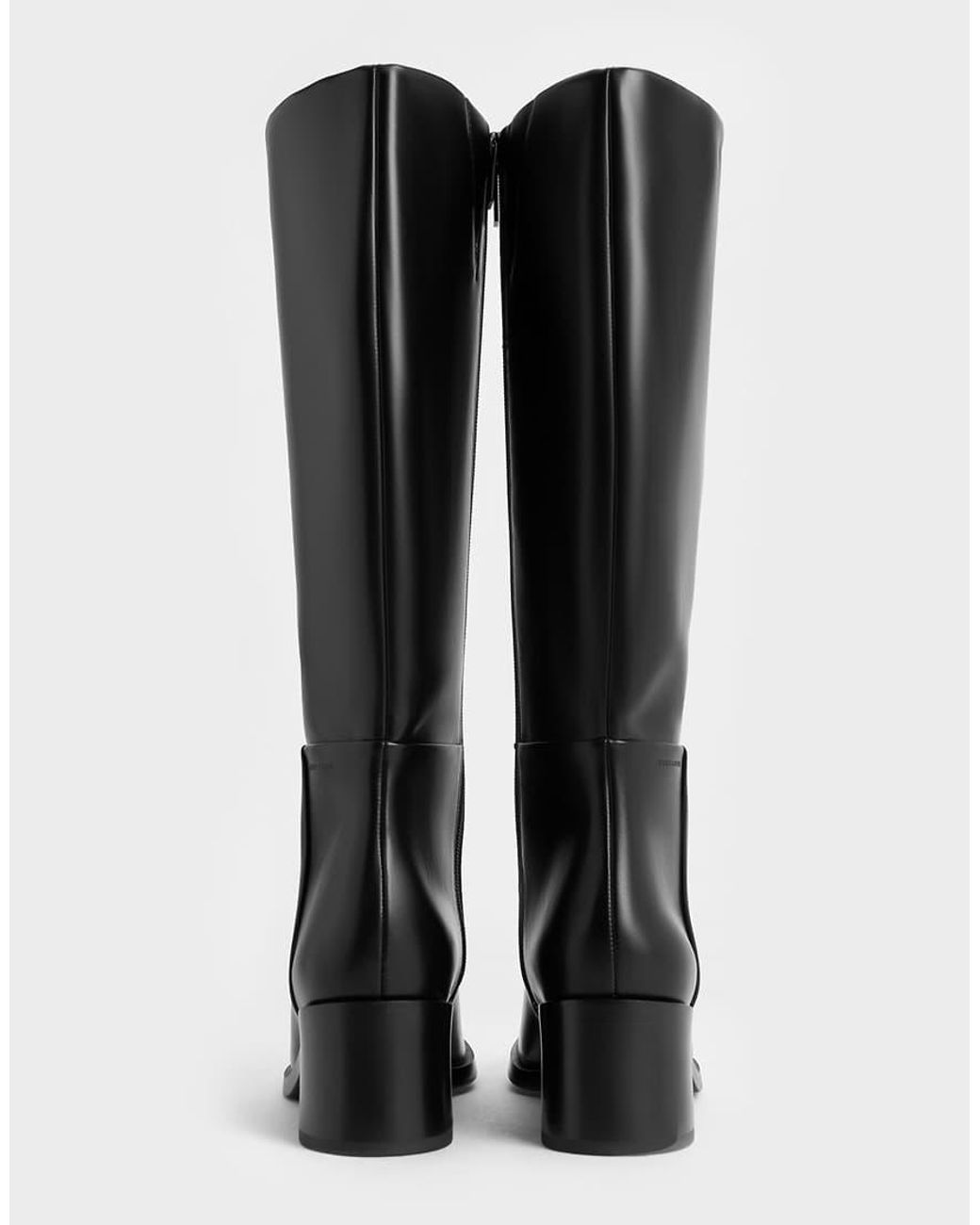 Charles & Keith Black Louise Block-Heel Knee-High Boots