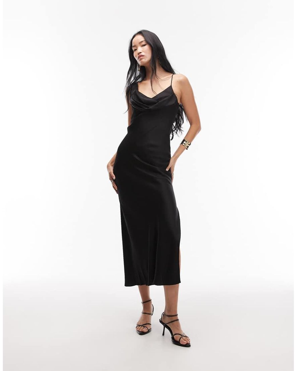 & Other Stories White Asymmetric Cowl Ceck Midi Dress