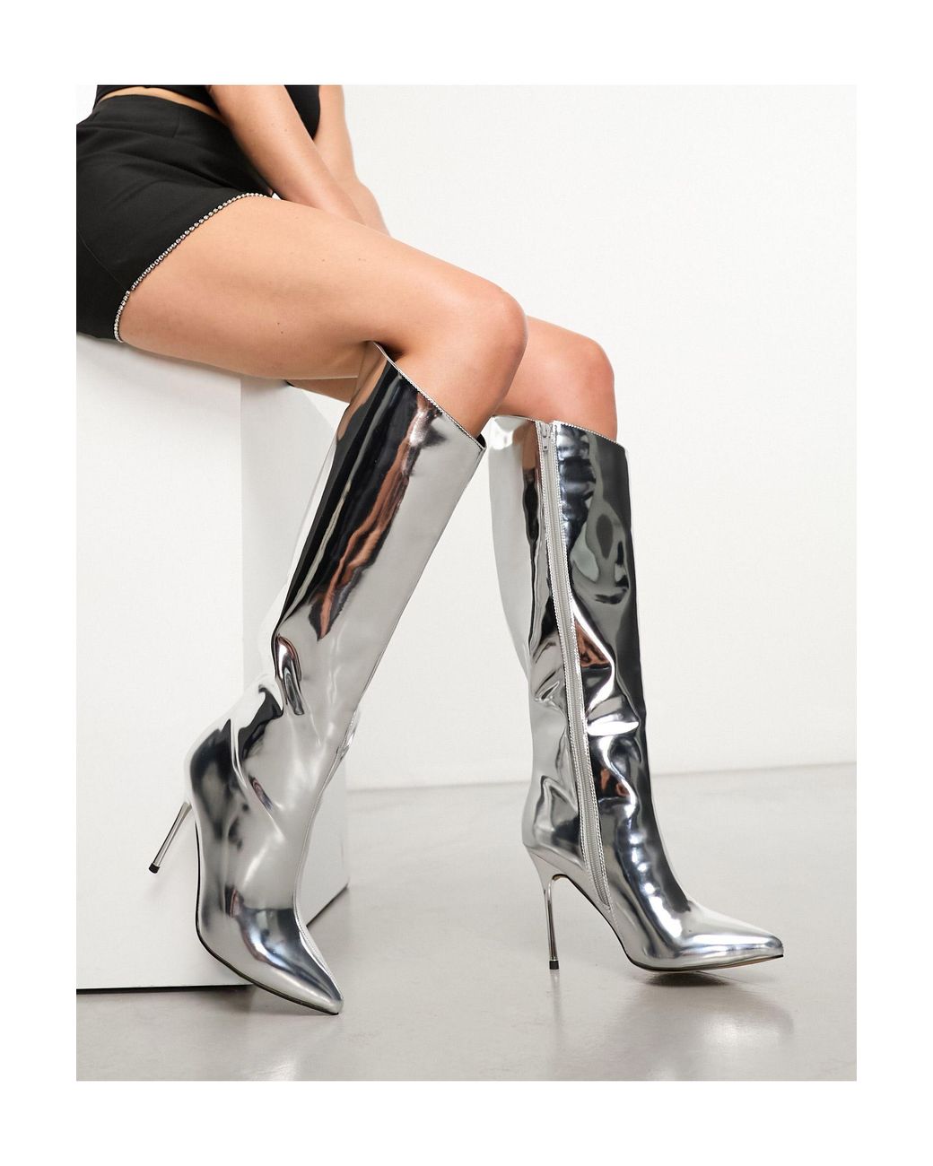 Public Desire Falcon Mirrored Knee Boots in White Lyst