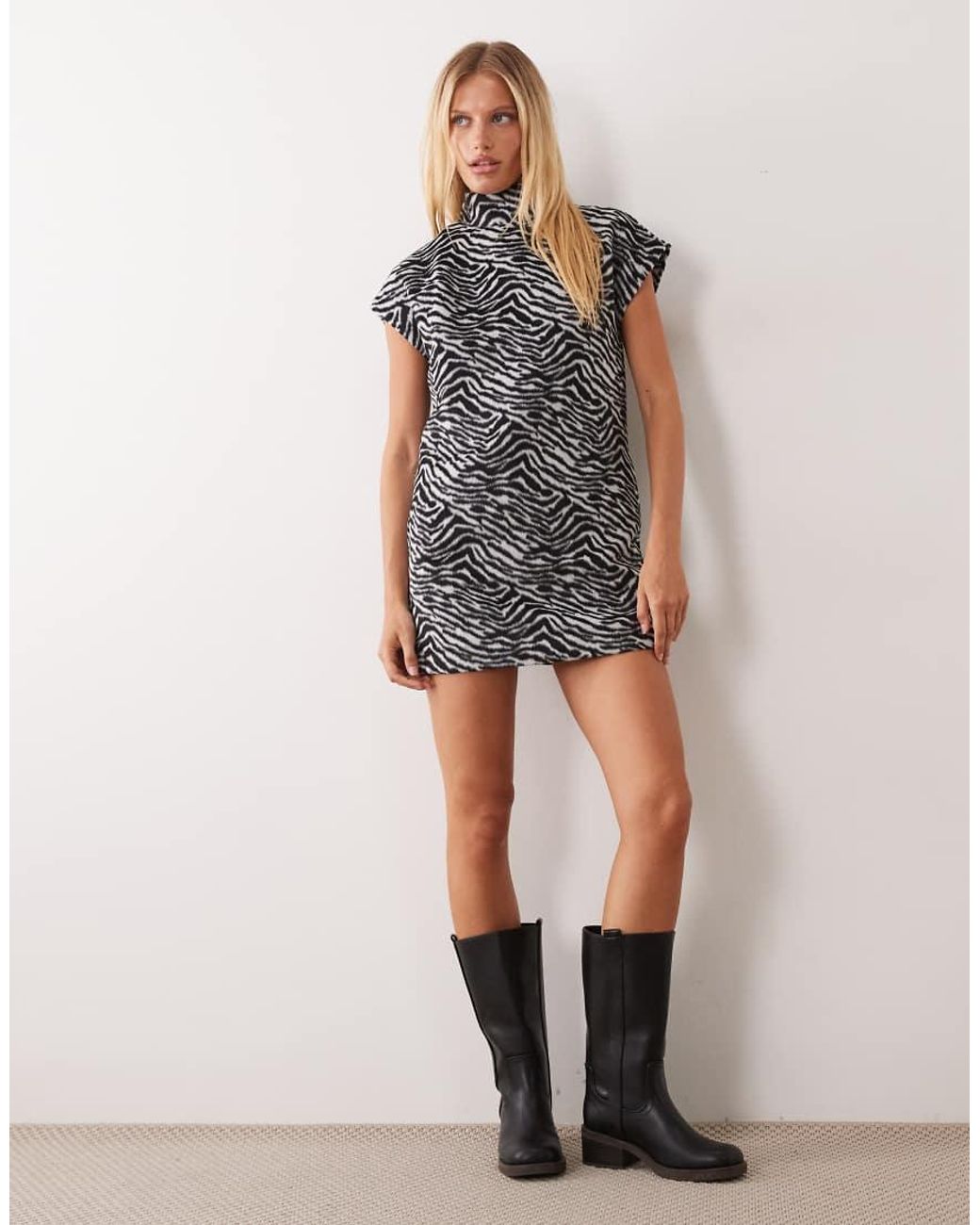 ASOS Gray High Funnel Neck Mini Dress