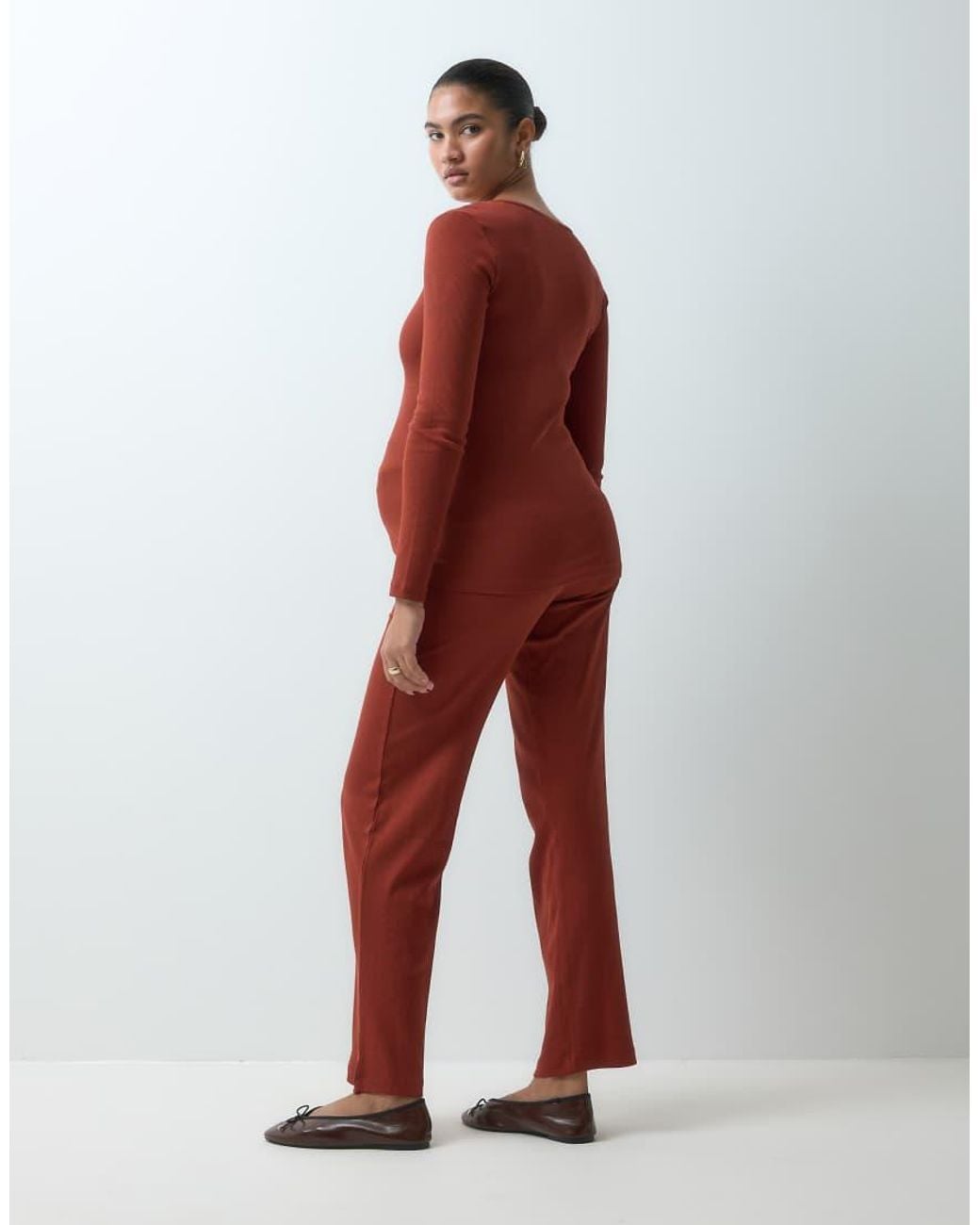 Mama.licious Red Mamalicious Maternity Heavy Ribbed Wide Leg Trousers Co-ord