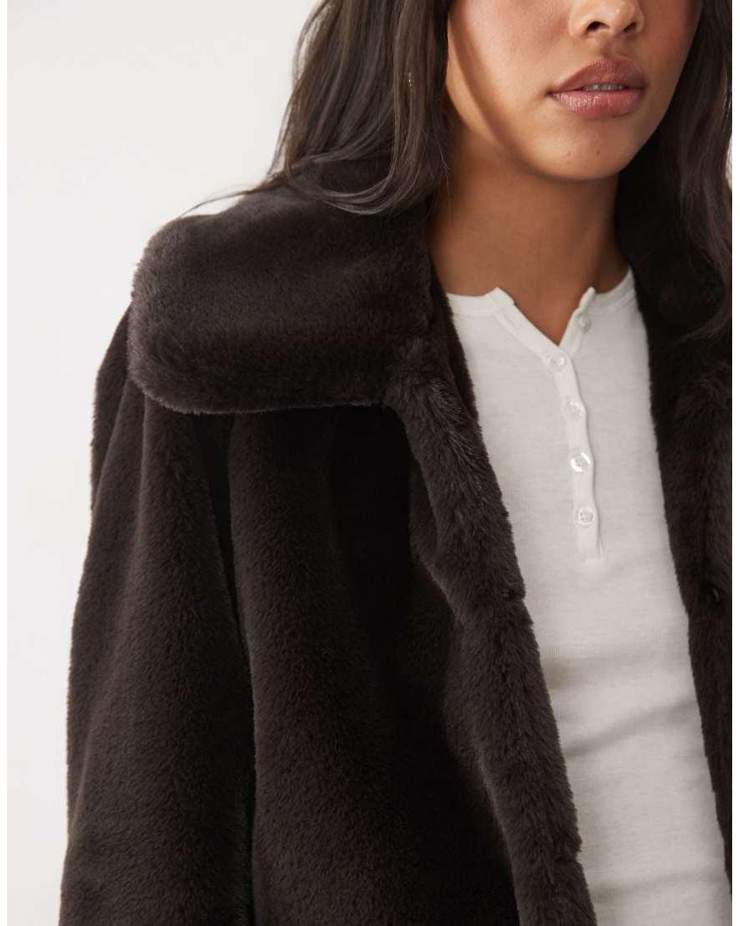 Threadbare Blue Cropped Faux Fur Jacket