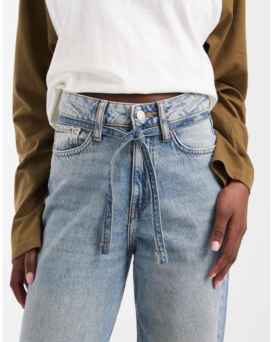 JJXX Blue Tokyo Wide Fit Jeans With Drawstring Belt