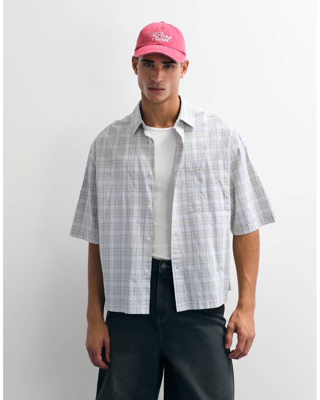 ASOS White Boxy Oversized Plaid Shirt for men