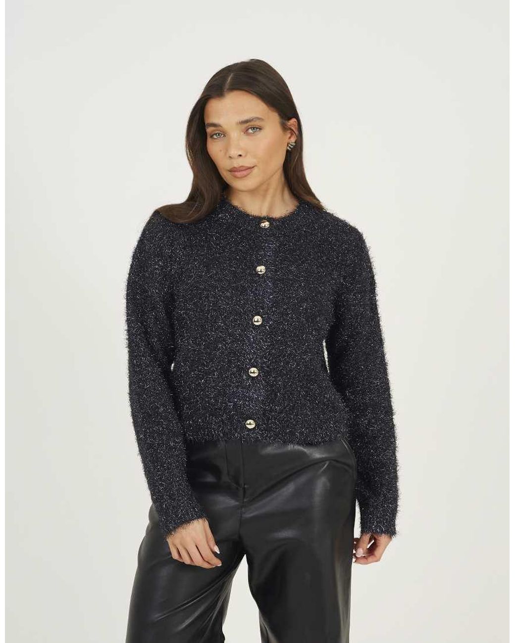 Brave Soul Black Fluffy Tinsel Knit Cardigan